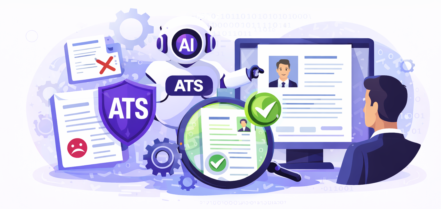 AI-powered ATS screening showing resume verification and candidate matching