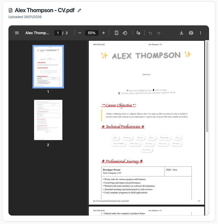Before optimization: original resume PDF preview